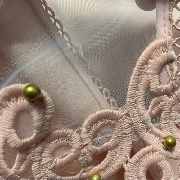 TAHARI Peach mini cocktail Dress with lace size 6 sleeveless wedding guest - Picture 6 of 12